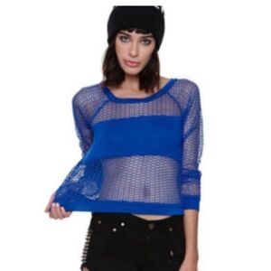 LA Hearts Mesh Long Cobalt Blue Long Sleeve Size Small